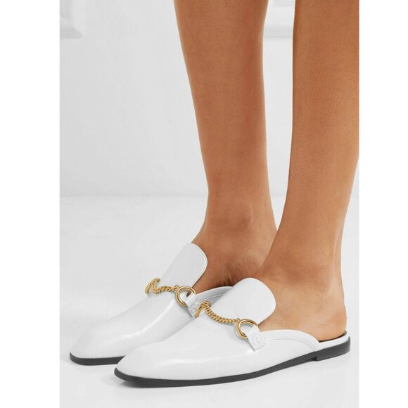 STELLA MCCARTNEY SHOES CHAIN EMBELLISHED FAUX LEATHER FLAT SLIPPERS 40.5 10.5